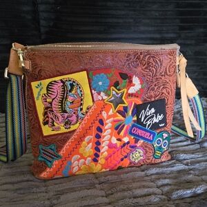 Consuela Brown Embroidered Crossbody Bag
